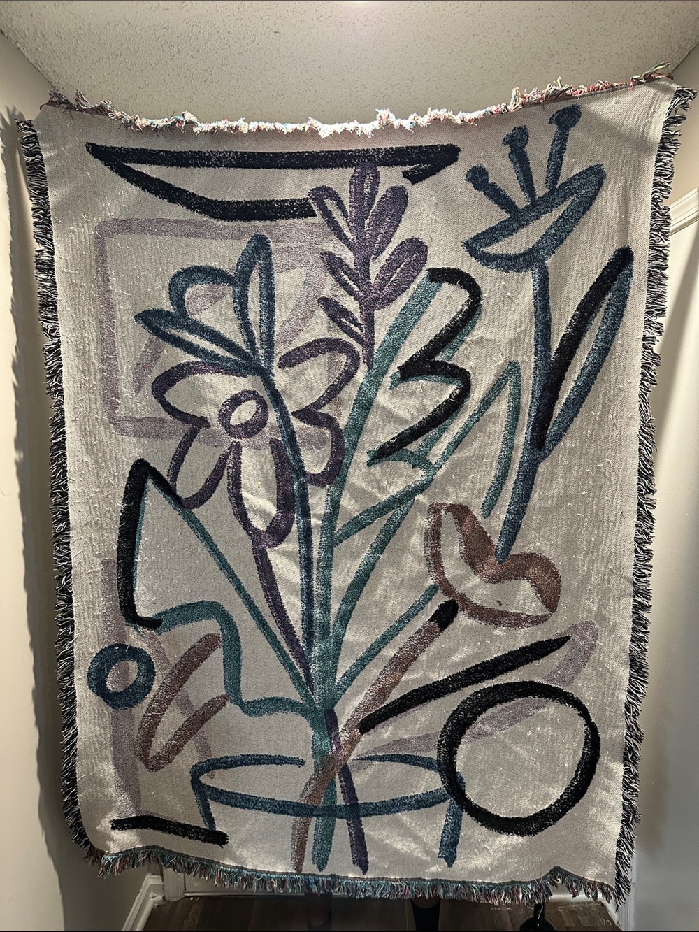 Abstract large Floral vintage Woven reversible tapestry blanket